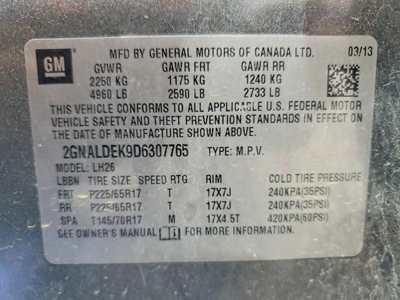 55131396 :رقم المزاد ، 2GNALDEK9D6307765 vin ، 2013 Chevrolet Equinox مزاد بيع