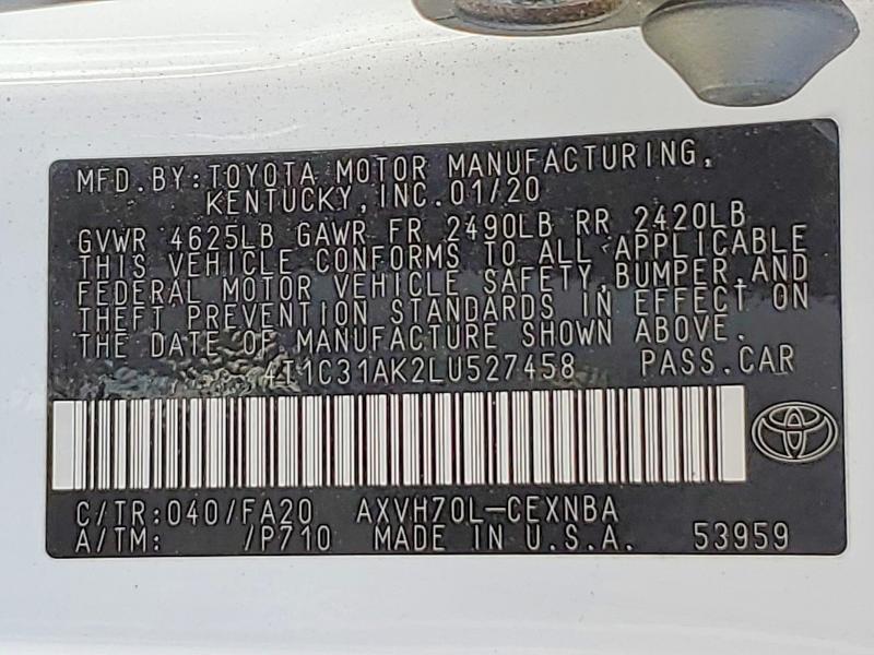 Продаж на аукціоні авто 2020 Toyota Camry, vin: 4T1C31AK2LU527458, номер лоту: 53079316