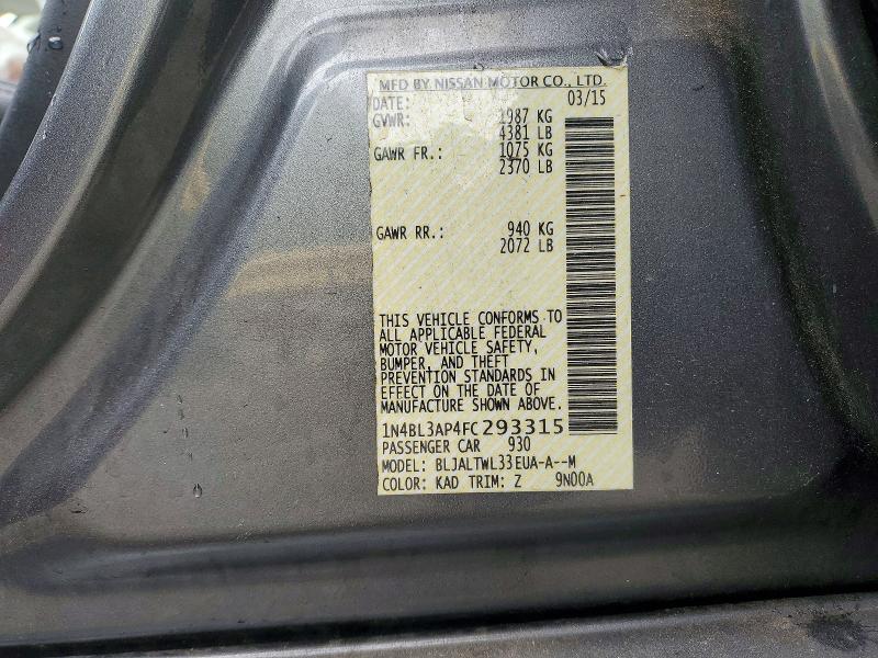 Продажа на аукционе авто 2015 Nissan Altima, vin: 1N4BL3AP4FC293315, номер лота: 52510926