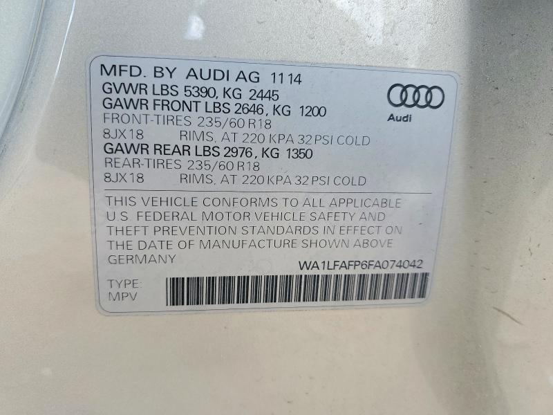 53110026 :رقم المزاد ، WA1LFAFP6FA074042 vin ، 2015 Audi Q5 مزاد بيع