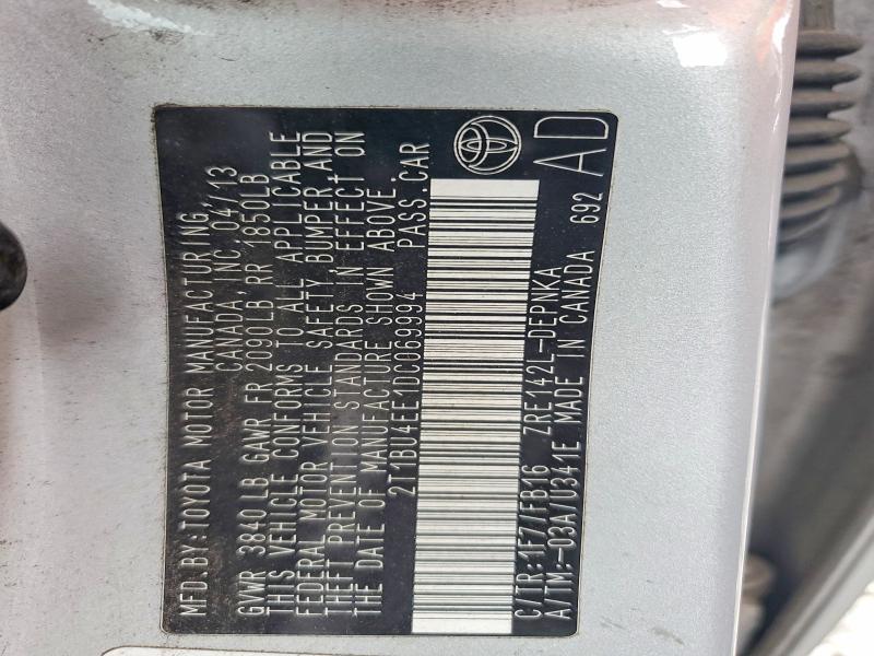 2013 Toyota Corolla მანქანა იყიდება აუქციონზე, vin: 2T1BU4EE1DC069994, აუქციონის ნომერი: 52647346