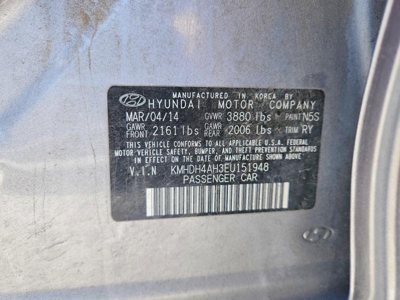 Продаж на аукціоні авто 2014 Hyundai Elantra, vin: KMHDH4AH3EU151948, номер лоту: 53557116