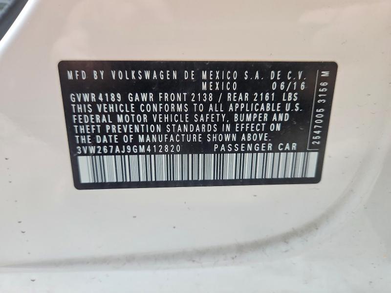 54689066 :رقم المزاد ، 3VW267AJ9GM412820 vin ، 2016 Volkswagen Jetta مزاد بيع