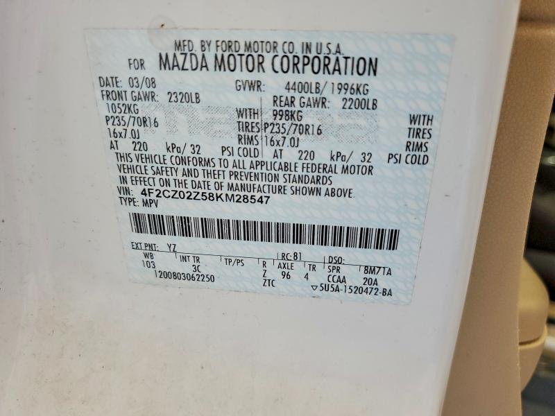 2008 Mazda Tribute მანქანა იყიდება აუქციონზე, vin: 4F2CZ02Z58KM28547, აუქციონის ნომერი: 53530646