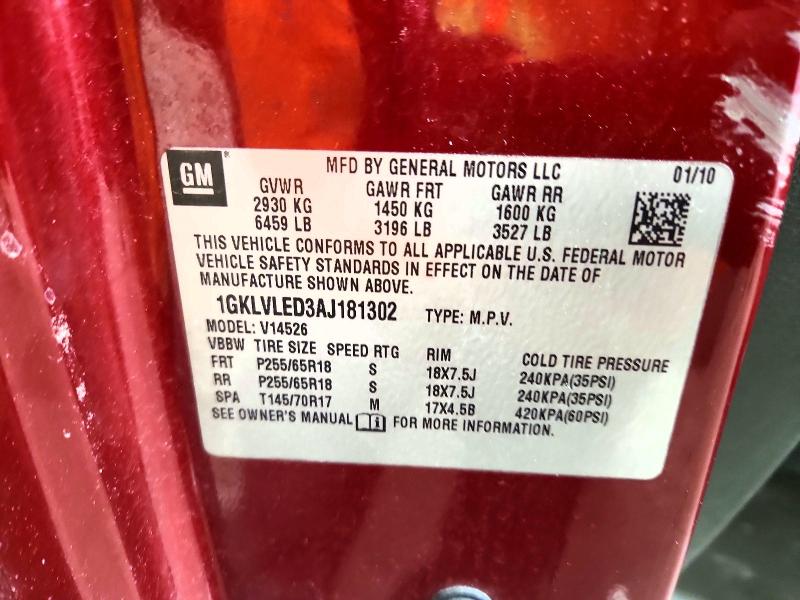 2010 Gmc Acadia მანქანა იყიდება აუქციონზე, vin: 1GKLVLED3AJ181302, აუქციონის ნომერი: 52134466
