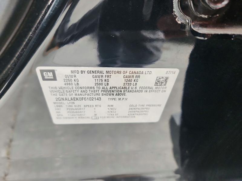 Aukcja sprzedaży 2015 Chevrolet Equinox, vin: 2GNALAEK0F6102143, numer aukcji: 54011746