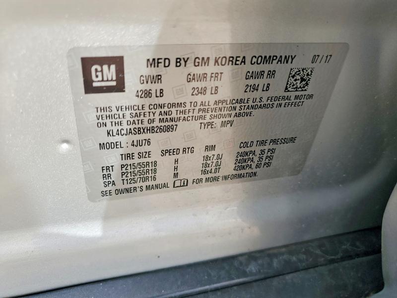 Aukcja sprzedaży 2017 Buick Encore, vin: KL4CJASBXHB260897, numer aukcji: 53324996