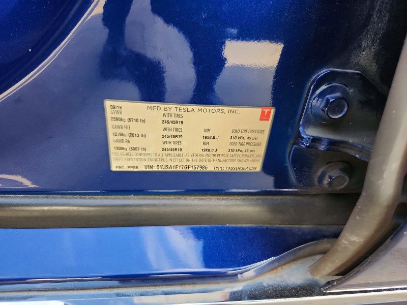 2016 Tesla Model S მანქანა იყიდება აუქციონზე, vin: 5YJSA1E17GF157985, აუქციონის ნომერი: 54135296