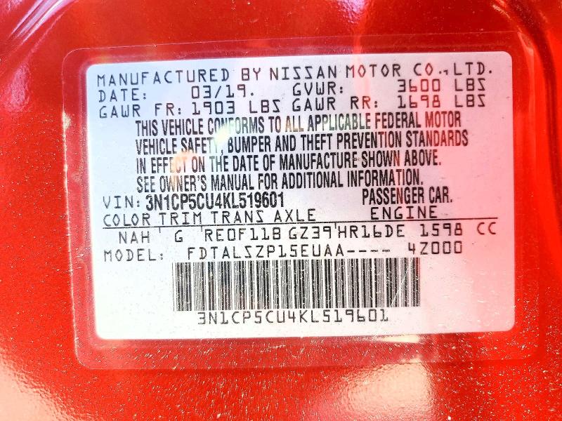 Aukcja sprzedaży 2019 Nissan Kicks, vin: 3N1CP5CU4KL519601, numer aukcji: 53169916