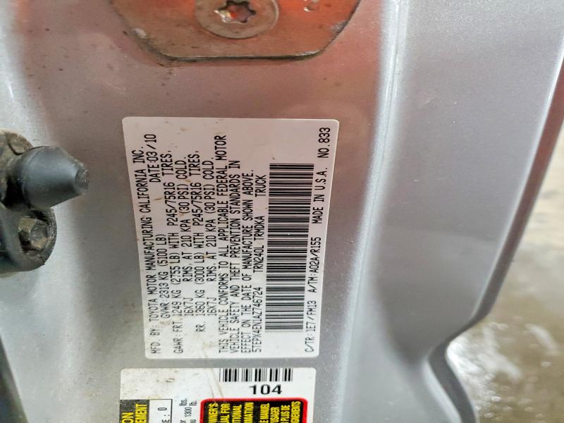 54334996 :رقم المزاد ، 5TEPX4EN1AZ746724 vin ، 2010 Toyota Tacoma مزاد بيع