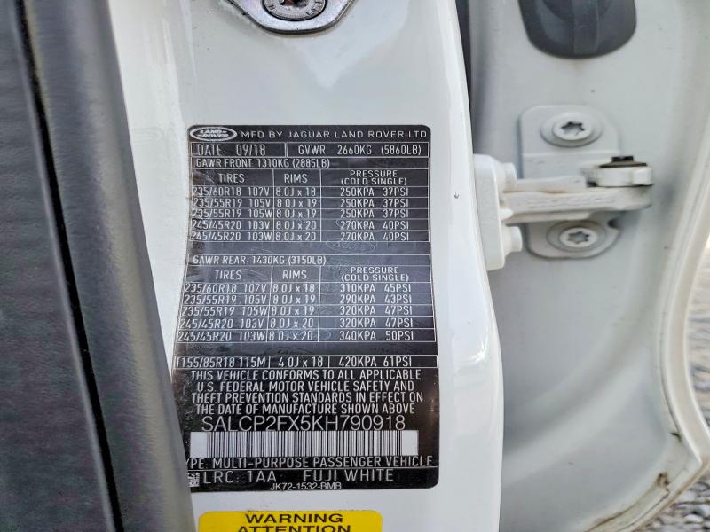 Aukcja sprzedaży 2019 Land Rover Discovery Sport, vin: SALCP2FX5KH790918, numer aukcji: 52297046