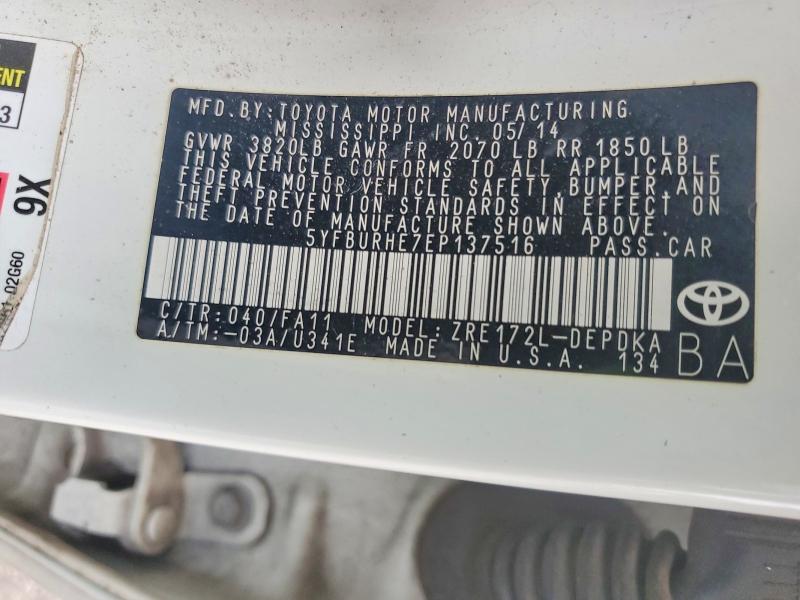 Aukcja sprzedaży 2014 Toyota Corolla, vin: 5YFBURHE7EP137516, numer aukcji: 52177696