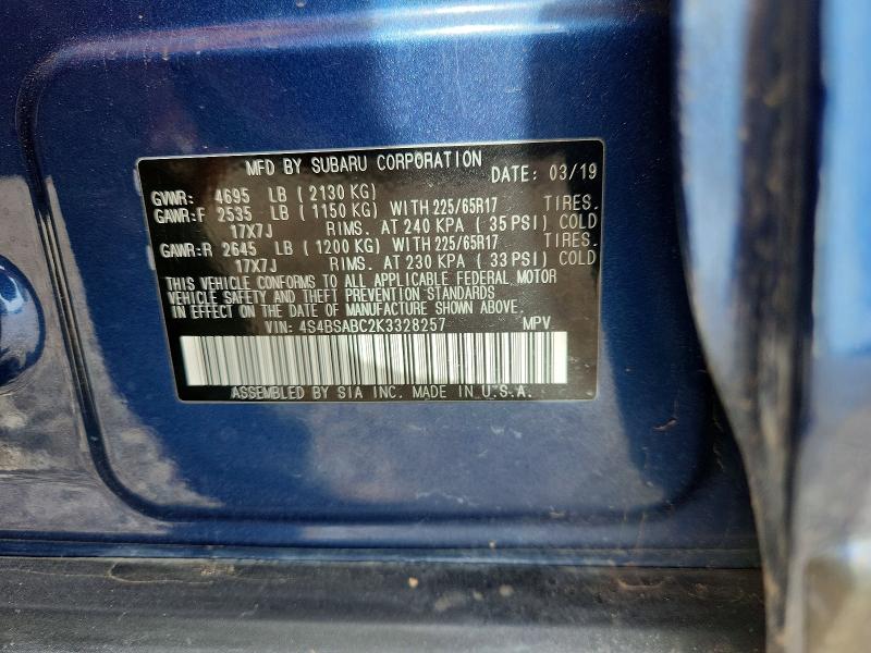 Продажа на аукционе авто 2019 Subaru Outback, vin: 4S4BSABC2K3328257, номер лота: 54940106