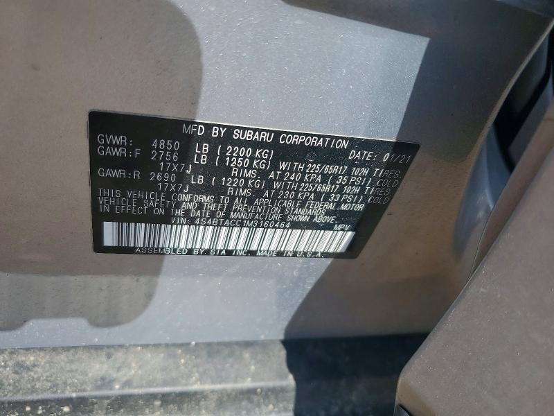 52742086 :رقم المزاد ، 4S4BTACC1M3160464 vin ، 2021 Subaru Outback مزاد بيع