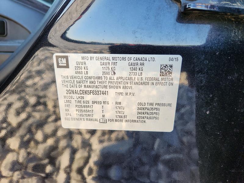 2015 Chevrolet Equinox მანქანა იყიდება აუქციონზე, vin: 2GNALCEK5F6337441, აუქციონის ნომერი: 54251886