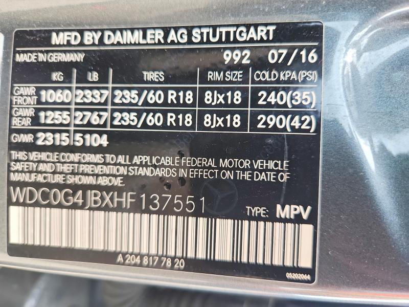 Продажа на аукционе авто 2017 Mercedes-benz Glc, vin: WDC0G4JBXHF137551, номер лота: 54335366