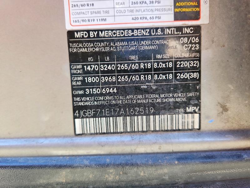 Продаж на аукціоні авто 2007 Mercedes-benz Gl, vin: 4JGBF71E17A162519, номер лоту: 53062756