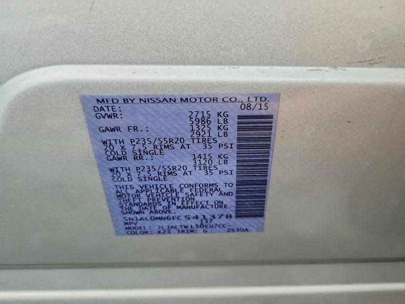 Auction sale of the 2015 Infiniti Qx60, vin: 5N1AL0MN6FC541378, lot number: 54973516