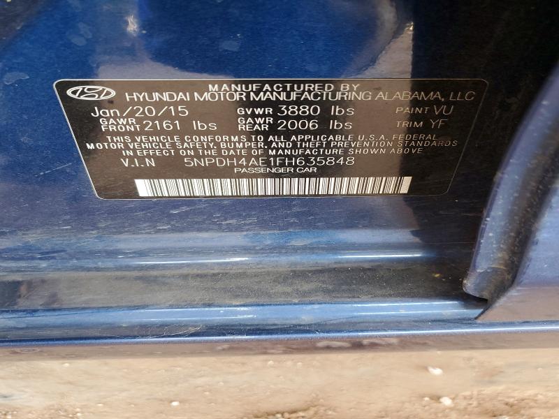 2015 Hyundai Elantra მანქანა იყიდება აუქციონზე, vin: 5NPDH4AE1FH635848, აუქციონის ნომერი: 54174866