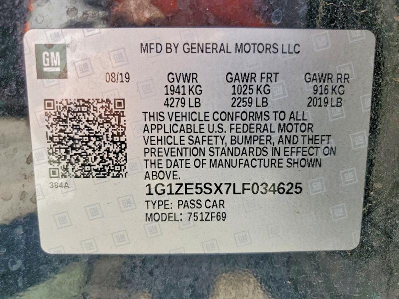 53062126 :رقم المزاد ، 1G1ZE5SX7LF034625 vin ، 2020 Chevrolet Malibu مزاد بيع