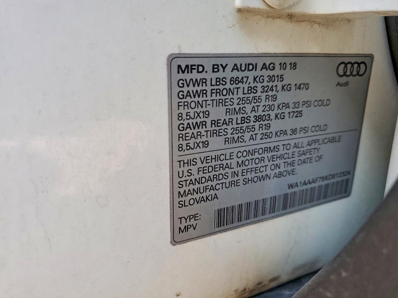 Aukcja sprzedaży 2019 Audi Q7, vin: WA1AAAF75KD012324, numer aukcji: 52716096