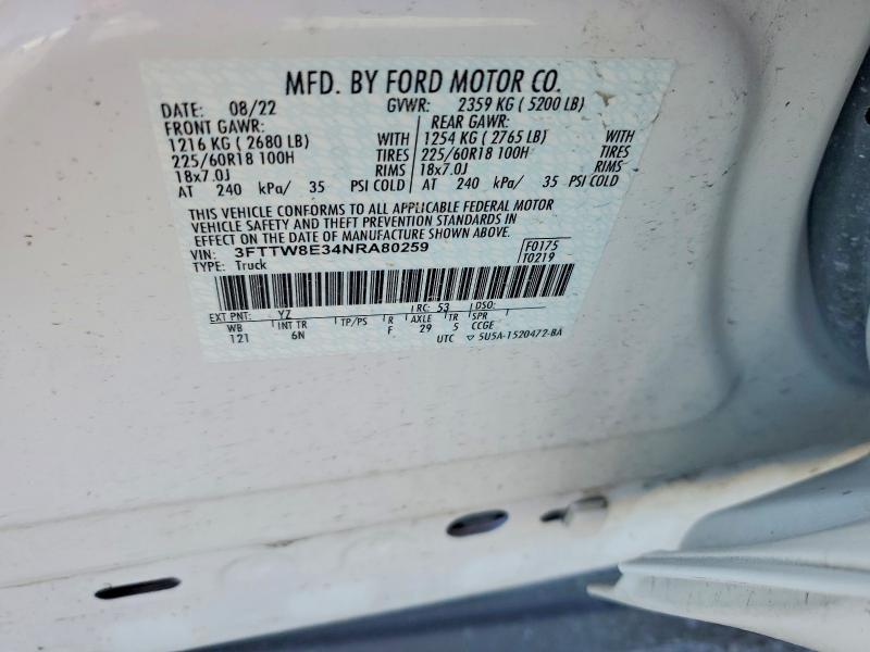 Aukcja sprzedaży 2022 Ford Maverick, vin: 3FTTW8E34NRA80259, numer aukcji: 54067096