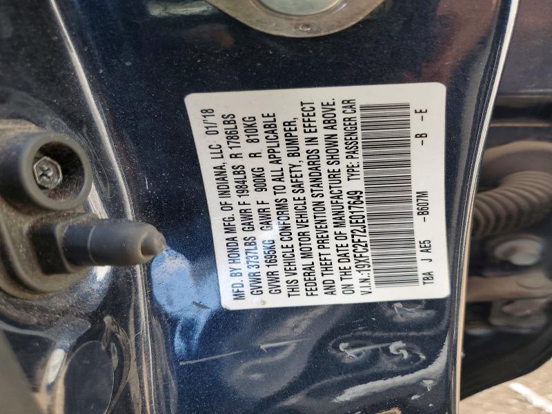 Aukcja sprzedaży 2018 Honda Civic, vin: 19XFC2F72JE017649, numer aukcji: 52338596
