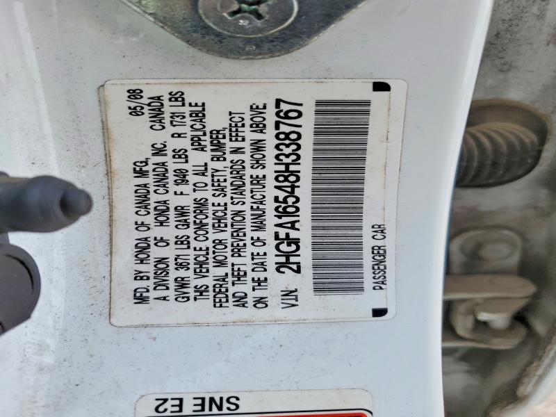 53013616 :رقم المزاد ، 2HGFA16548H338767 vin ، 2008 Honda Civic مزاد بيع
