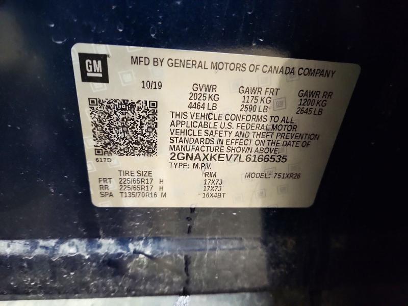 Aukcja sprzedaży 2020 Chevrolet Equinox, vin: 2GNAXKEV7L6166535, numer aukcji: 52555036