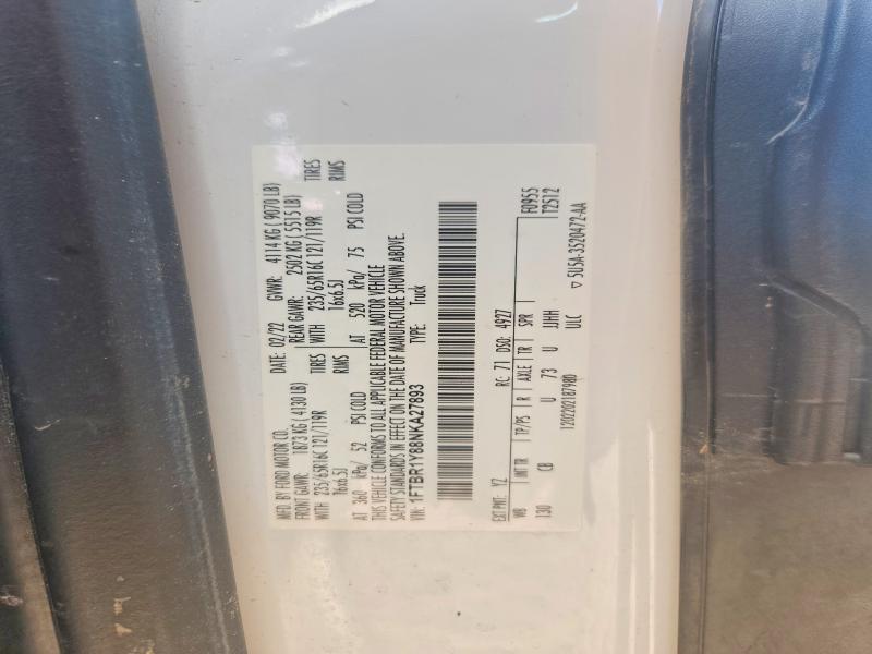 2022 Ford Transit მანქანა იყიდება აუქციონზე, vin: 1FTBR1Y88NKA27893, აუქციონის ნომერი: 52969696