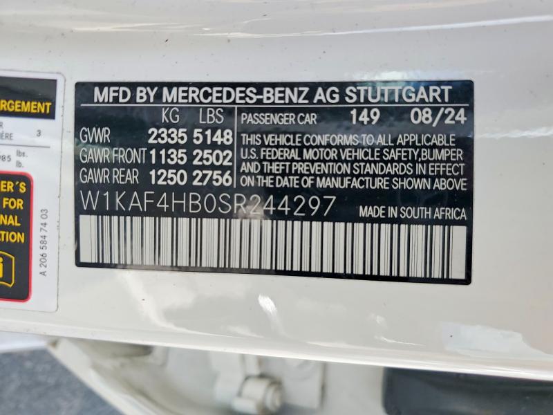 Продажа на аукционе авто 2025 Mercedes-benz C, vin: W1KAF4HB0SR244297, номер лота: 55212126