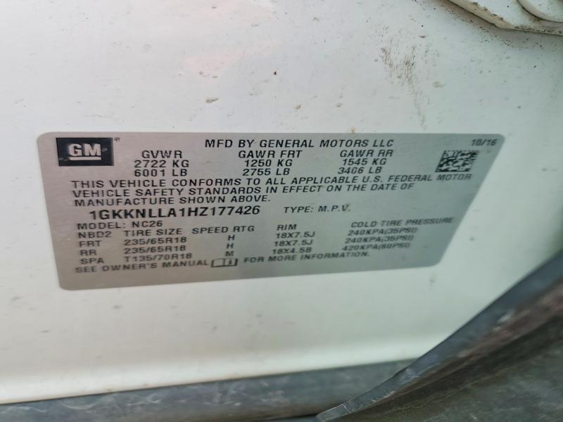 Aukcja sprzedaży 2017 Gmc Acadia, vin: 1GKKNLLA1HZ177426, numer aukcji: 52311786