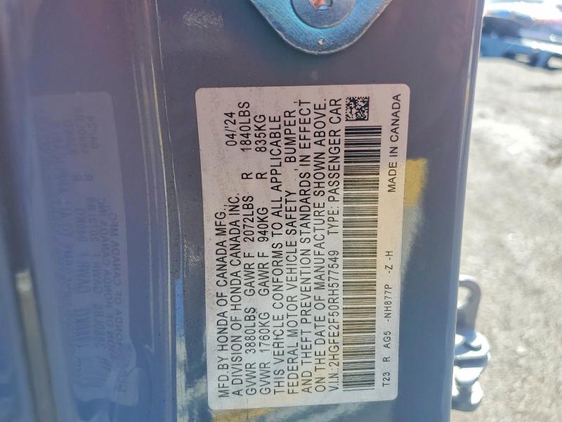 Продажа на аукционе авто 2024 Honda Civic, vin: 2HGFE2F50RH577549, номер лота: 54438456