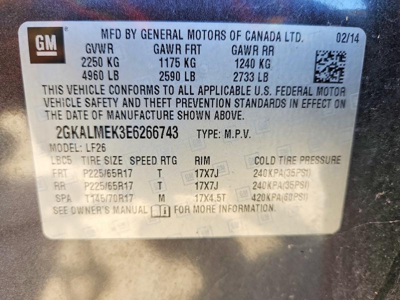 Aukcja sprzedaży 2014 Gmc Terrain, vin: 2GKALMEK3E6266743, numer aukcji: 52879926
