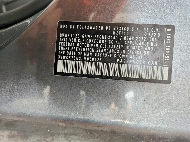55390136 :رقم المزاد ، 3VWCB7BU3LM068128 vin ، 2020 Volkswagen Jetta مزاد بيع