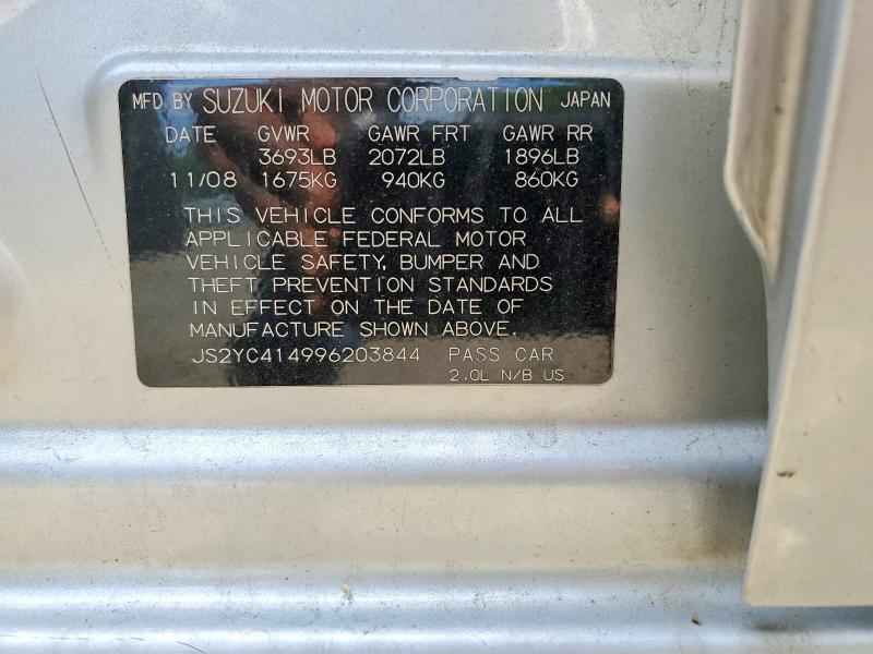 2009 Suzuki Sx4 მანქანა იყიდება აუქციონზე, vin: JS2YC414996203844, აუქციონის ნომერი: 54438746