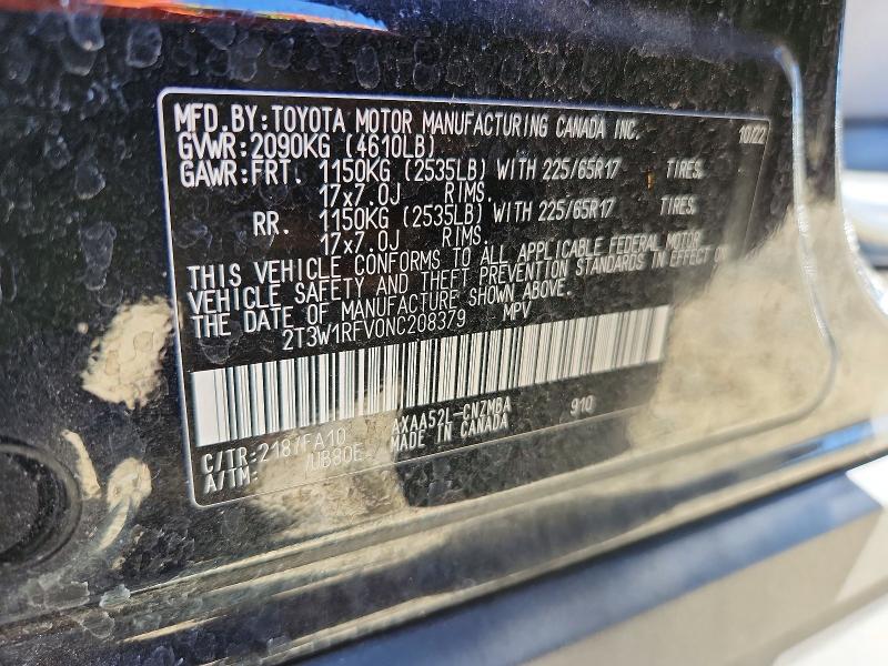 54200426 :رقم المزاد ، 2T3W1RFV0NC208379 vin ، 2022 Toyota Rav4 مزاد بيع