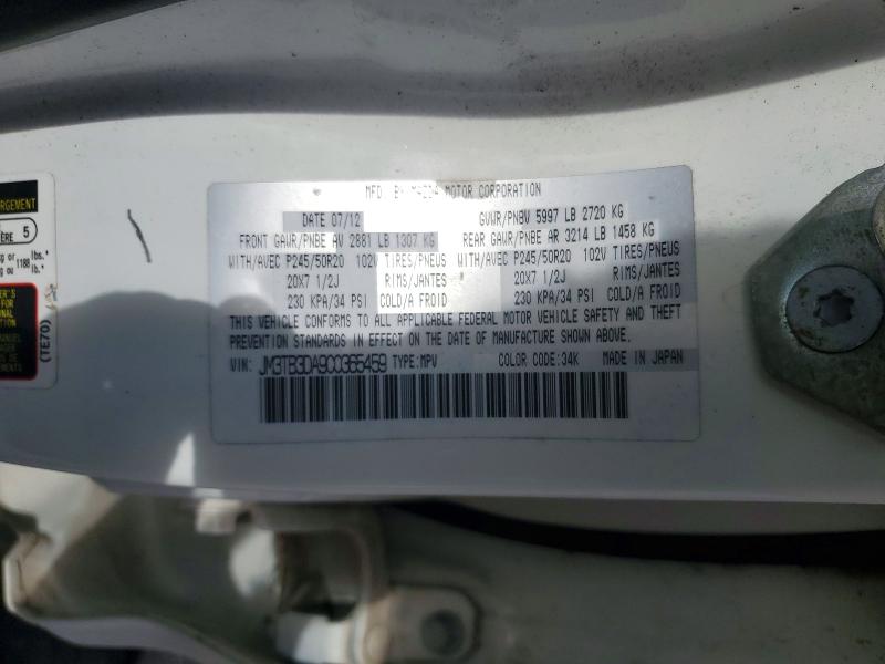 Aukcja sprzedaży 2012 Mazda Cx-9, vin: JM3TB3DA9C0365459, numer aukcji: 54521666