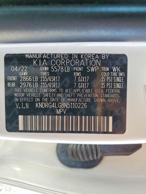 53206976 :رقم المزاد ، KNDRG4LG8N5110226 vin ، 2022 Kia Sorento مزاد بيع