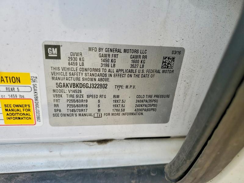 Aukcja sprzedaży 2016 Buick Enclave, vin: 5GAKVBKD6GJ322802, numer aukcji: 53289826