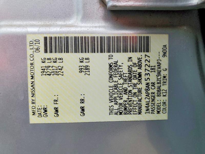 Продаж на аукціоні авто 2010 Nissan Altima, vin: 1N4AL2AP8AN537227, номер лоту: 52931966