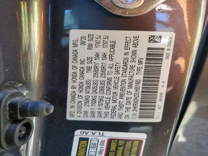 2020 Honda Cr-v მანქანა იყიდება აუქციონზე, vin: 2HKRW2H22LH651483, აუქციონის ნომერი: 53456636