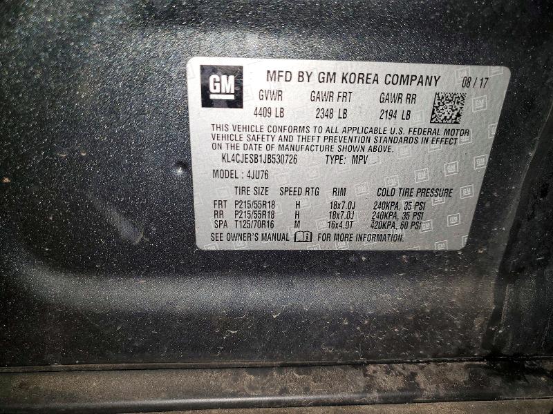2018 Buick Encore მანქანა იყიდება აუქციონზე, vin: KL4CJESB1JB530726, აუქციონის ნომერი: 54094456