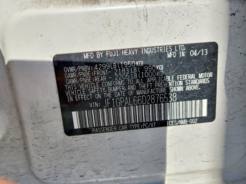 53636406 :رقم المزاد ، JF1GPAL66D2876538 vin ، 2013 Subaru Impreza مزاد بيع