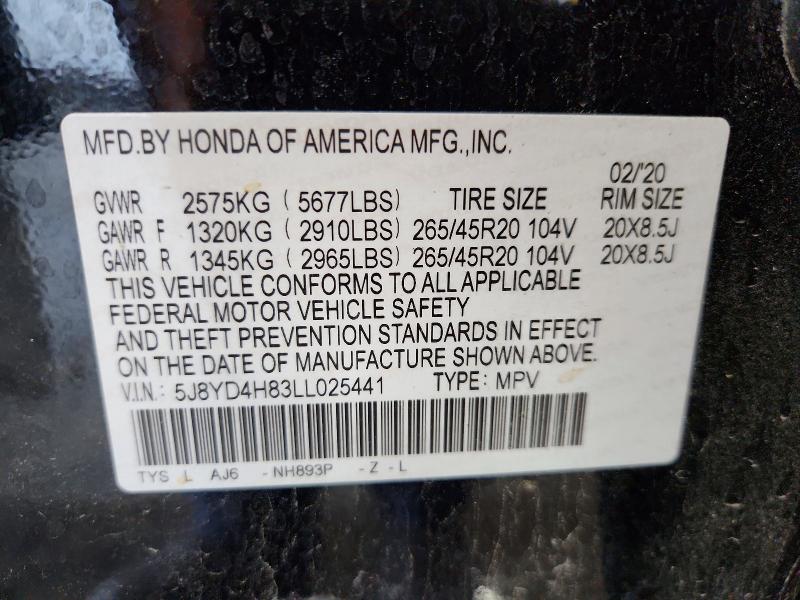 2020 Acura Mdx მანქანა იყიდება აუქციონზე, vin: 5J8YD4H83LL025441, აუქციონის ნომერი: 53083286