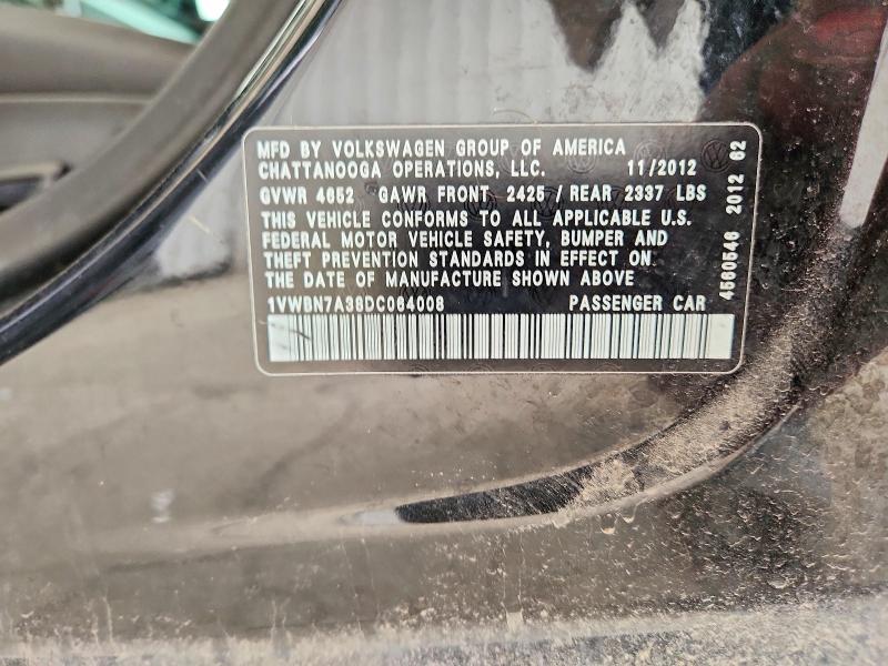 Aukcja sprzedaży 2013 Volkswagen Passat, vin: 1VWBN7A38DC064008, numer aukcji: 53251666