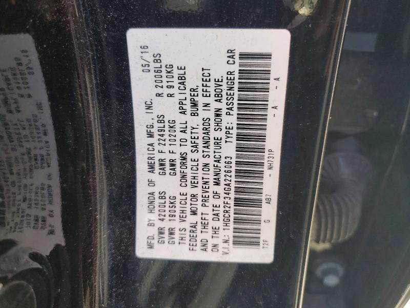 Продаж на аукціоні авто 2016 Honda Accord, vin: 1HGCR2F34GA226063, номер лоту: 53942816
