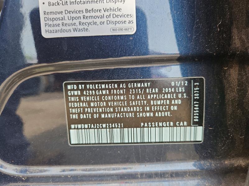 Aukcja sprzedaży 2012 Volkswagen Golf, vin: WVWDM7AJ2CW234521, numer aukcji: 53723466