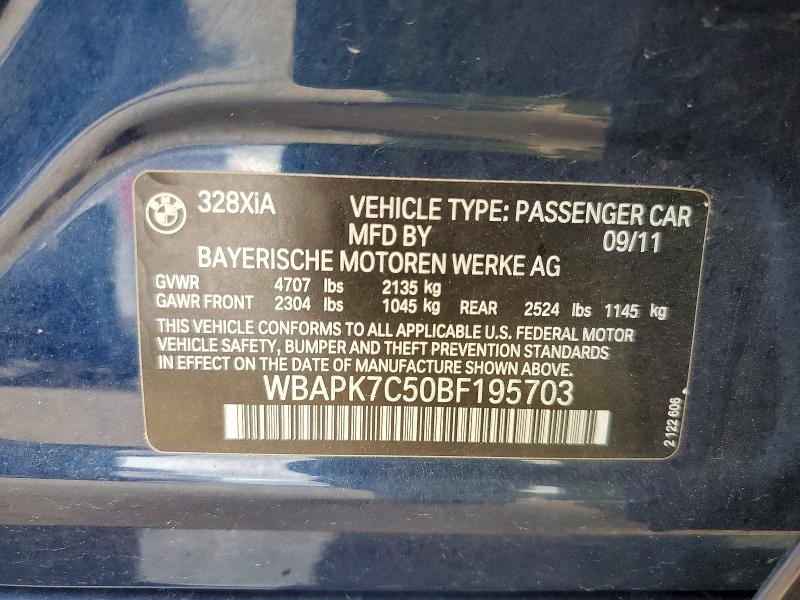 Aukcja sprzedaży 2011 Bmw 328, vin: WBAPK7C50BF195703, numer aukcji: 52336266
