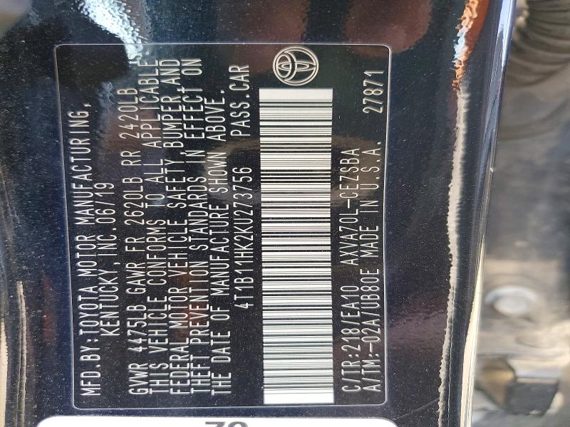 Продаж на аукціоні авто 2019 Toyota Camry, vin: 4T1B11HK2KU273756, номер лоту: 52582246